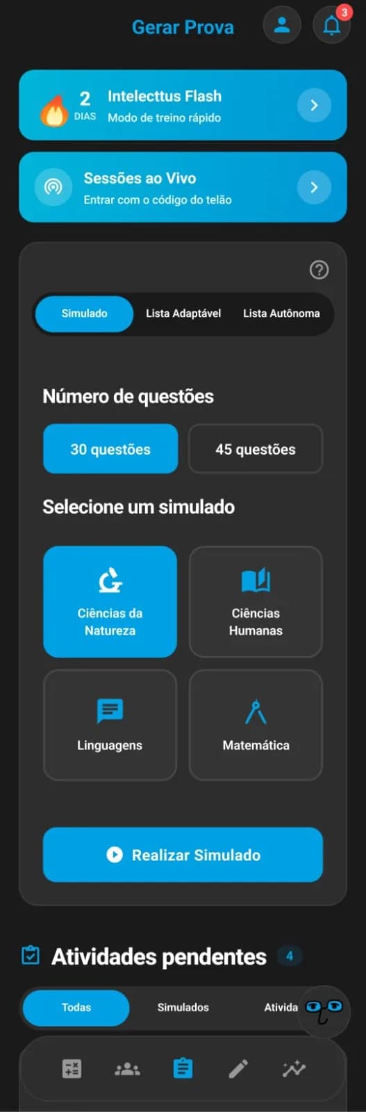 Tela mobile do Intelecttus School com jornada de estudo